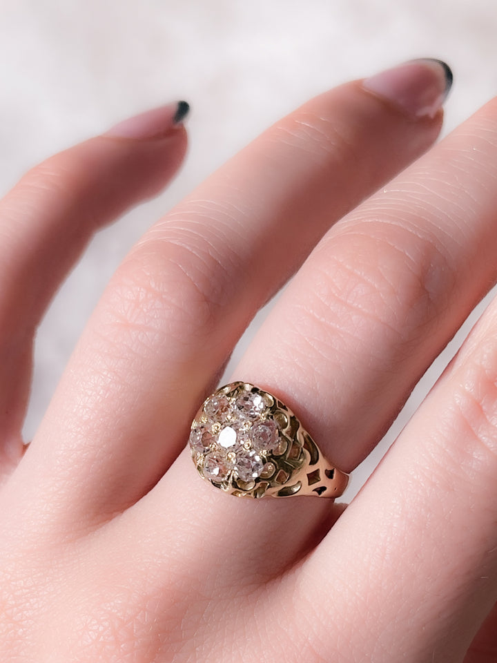Victorian Old-Mine Cut Diamond Cluster Ring