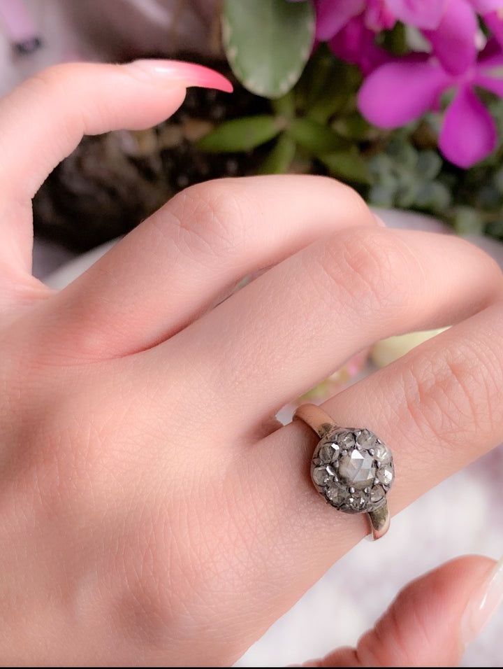 Rose Cut Diamond Cluster Ring 14ct And Sterling