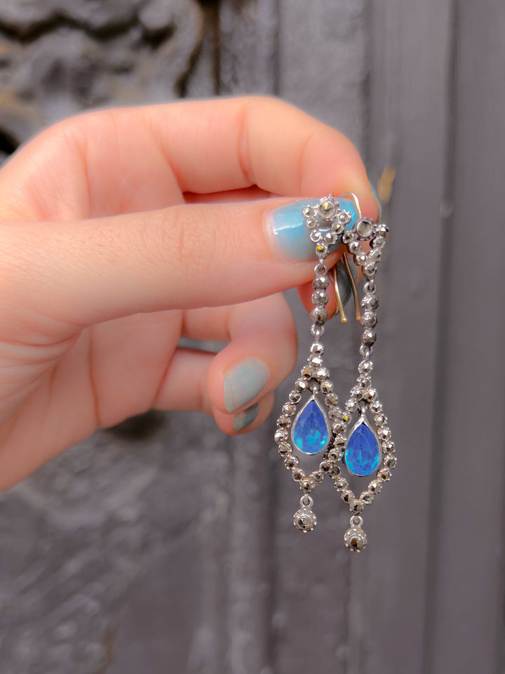 Marquisette and Blue Paste Earrings Circa 1920