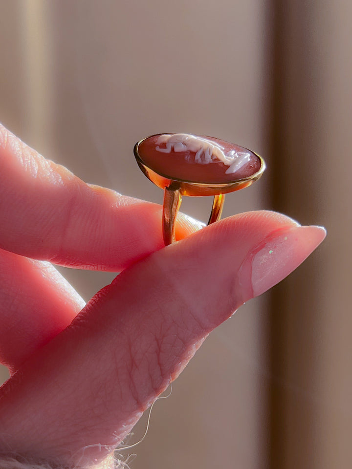 Outstanding Victorian Cameo Ring of Diana and Her Hound
