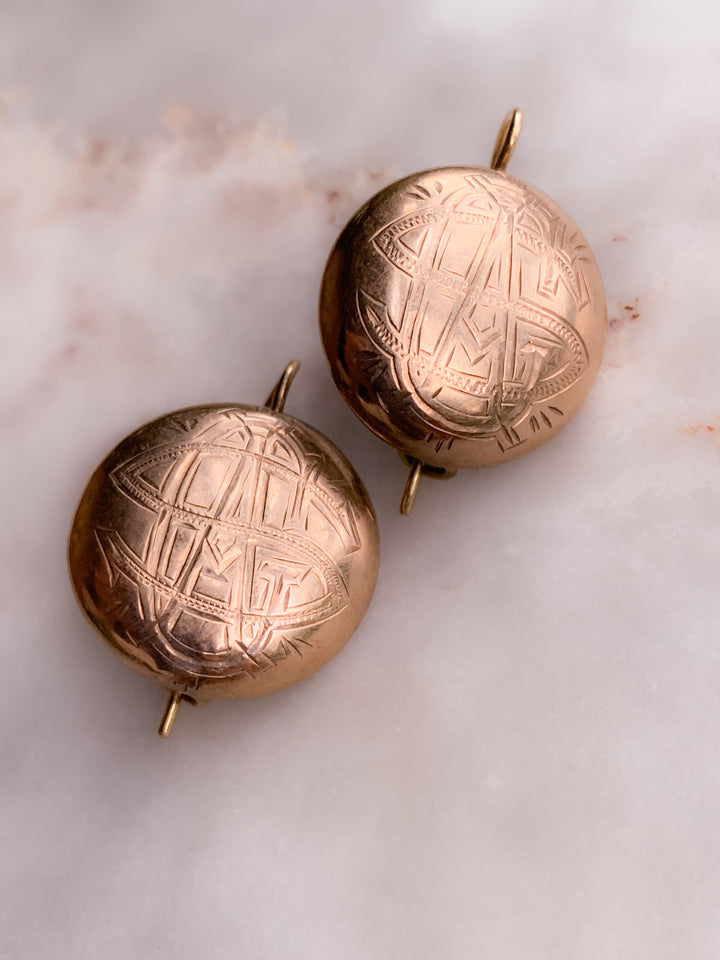 Victorian 14k Button Earrings Initialed GAS