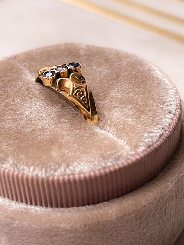 French 18k Sapphire & Diamond Ring