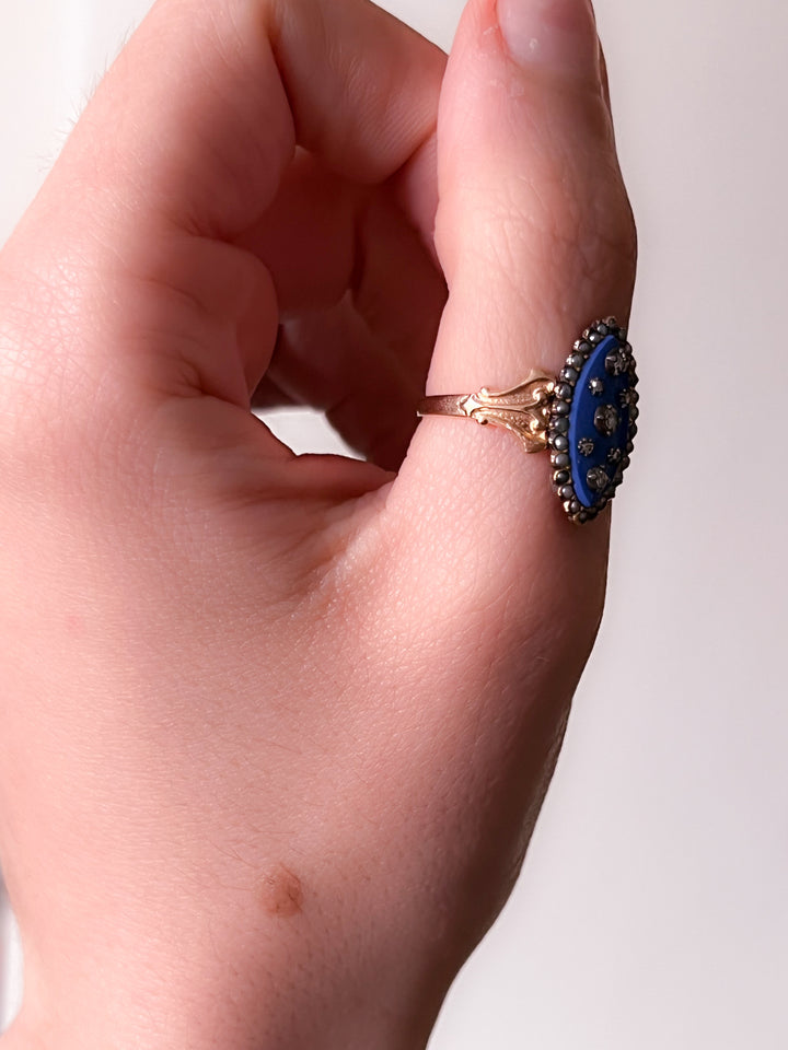 Outstanding Light Blue Enamel Bague Au Firmament