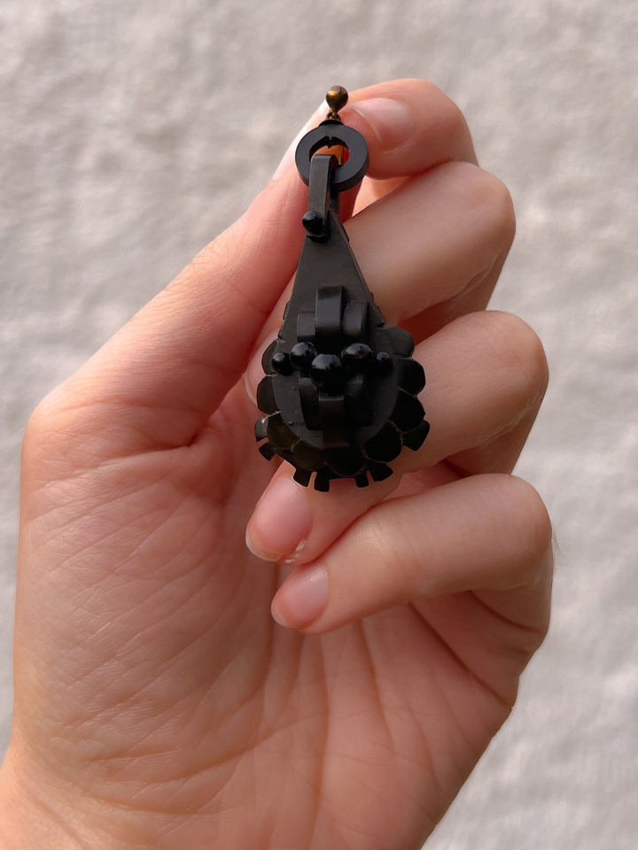 Vulcanite Earrings with Jet Boules