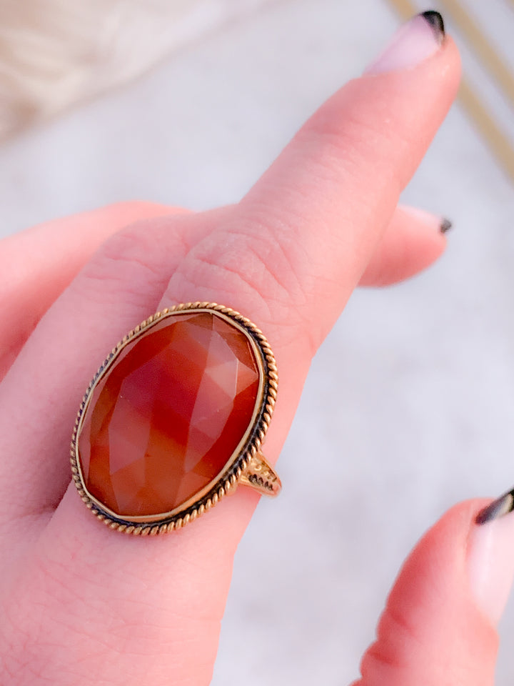 Gorgeous Carnelian Facet Top Ring in 14k