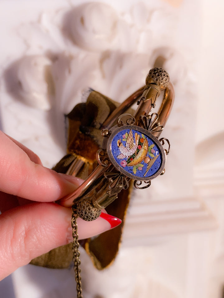 Micromosaic Embellished Bangle in Gold Fill