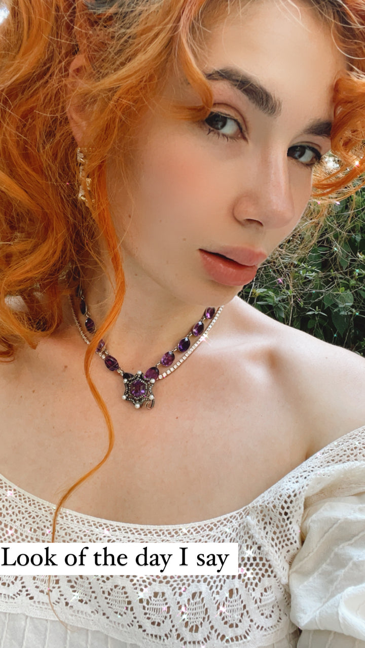 14k Diamond, Amethyst, & Pearl Star Pendant