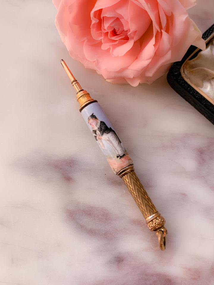Gold Cased Pencil with Depiction of Boy Circa 1810 *