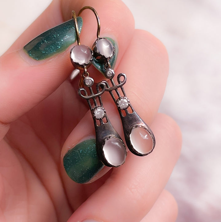 Chatoyant Moonstone and Diamond Drop Earrings