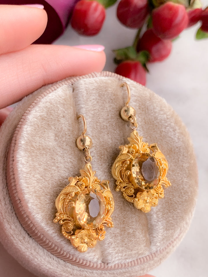 15k Citrine Earrings Circa 1820