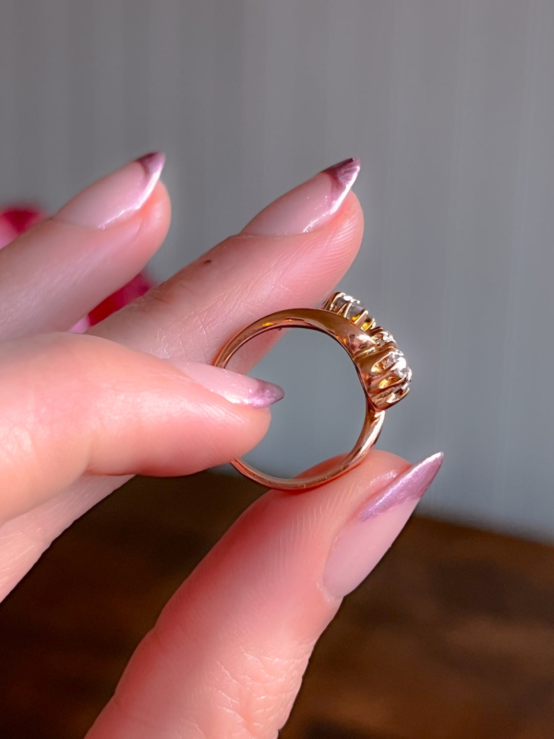18ct Pink Gold Diamond Clover + Star Diamond Ring