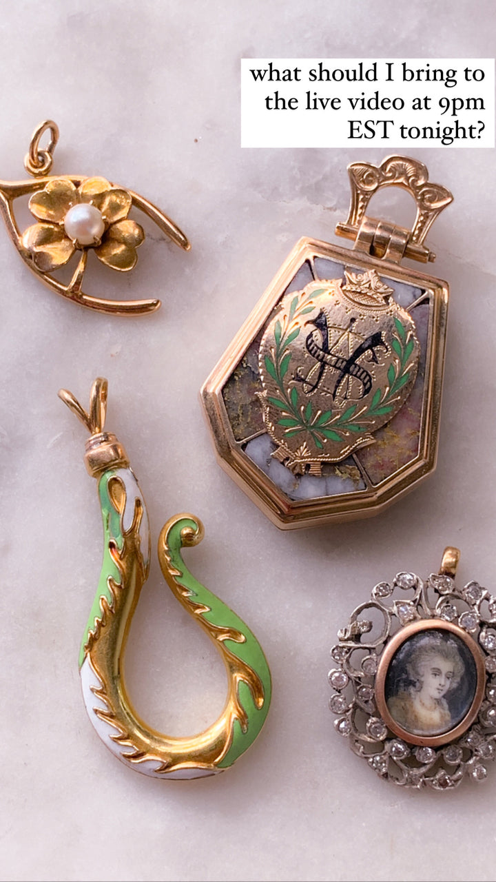 Rare Victorian S Hook in 15k with Original Enamel *Include Baci Chocolates*