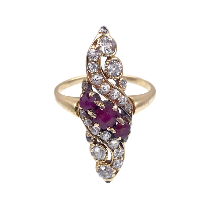 Victorian Diamond and Ruby Navette Ring