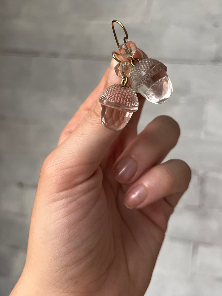Delightfully Sassy Glass Acorn Earrings in 14k