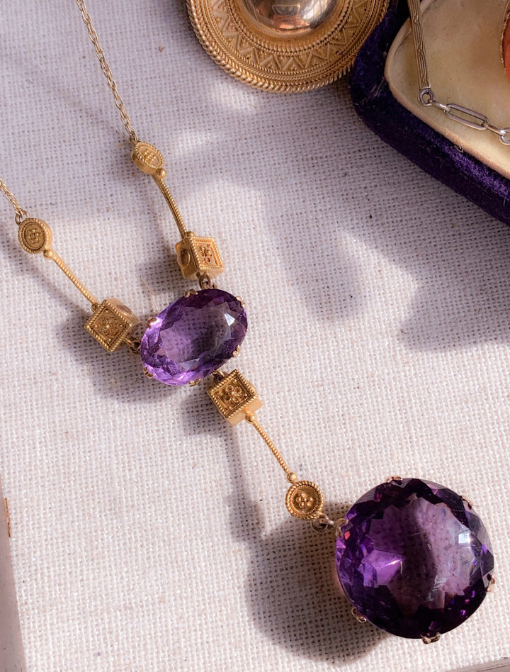 Outstanding Amethyst Necklace in 15k Circa 1879 *include ribbon*