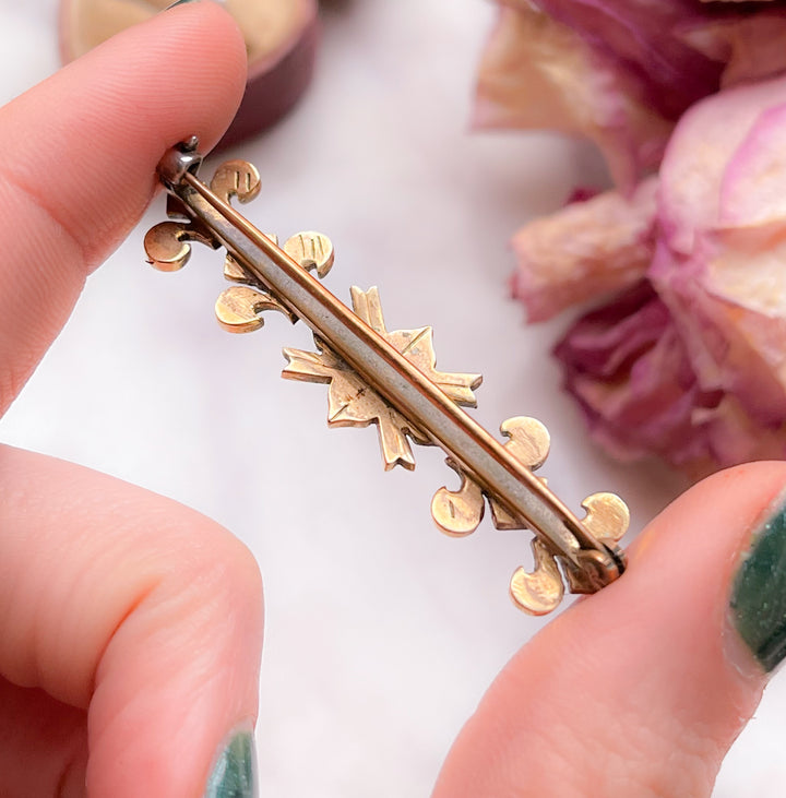 Stunning Victorian 18k Fleur De Lis Bar Brooch with Ruby, Diamonds, and Pearls *sold as combo*