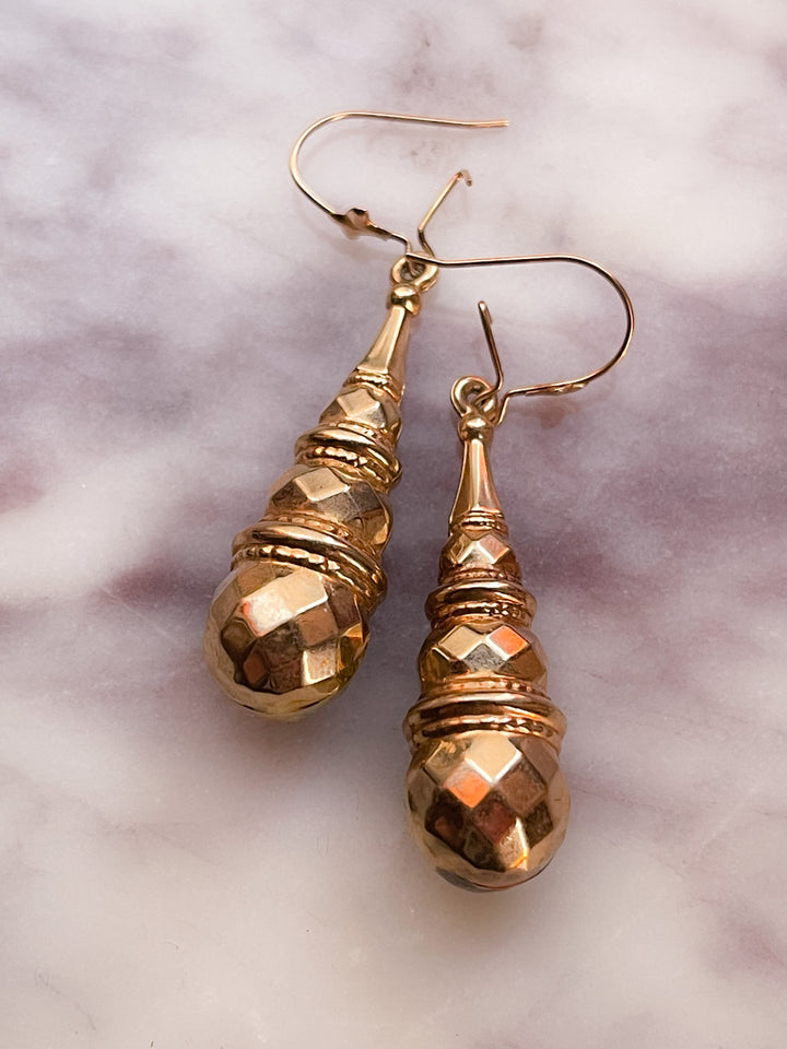 9k Victorian Faceted Drop Earrings *include red ribbon*