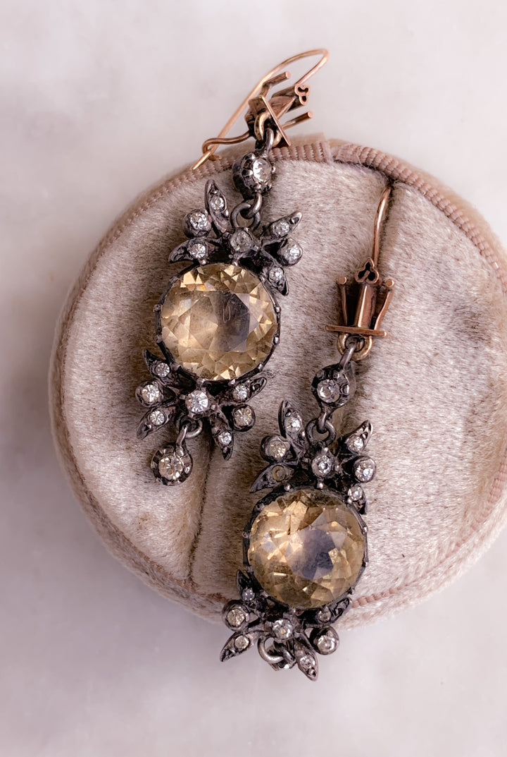 Superb 19th C Citrine and Diamond Paste Earrings