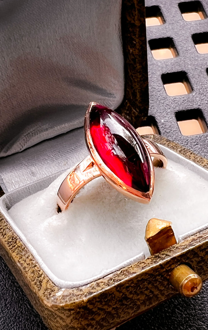Pink Gold 14k Navette Sugarloaf Garnet Ring