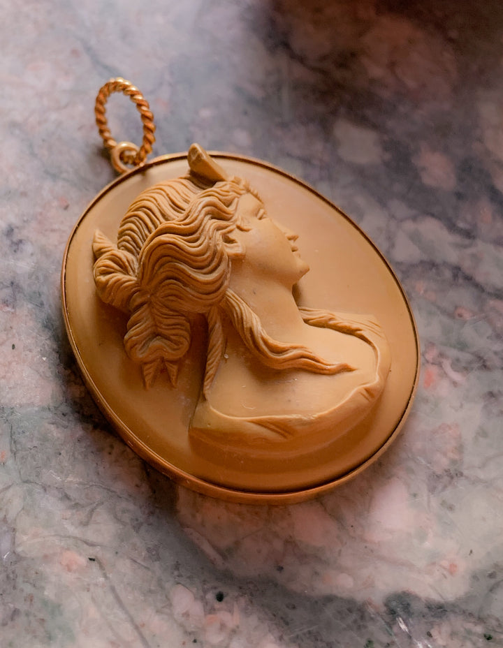 Italian Carved Lava Cameo of Goddess Diana *