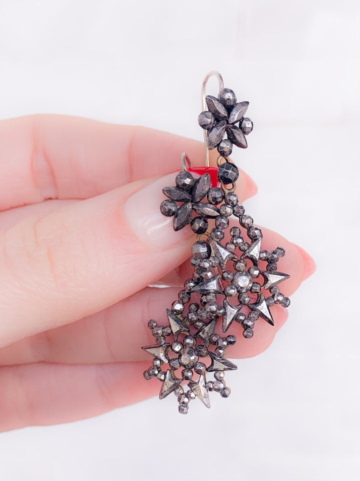 Early 19th C Steel-Cut French Star Earrings