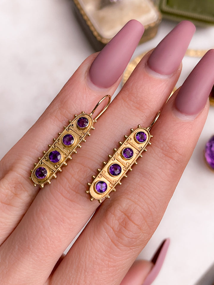 15K Etruscan Revival Amethyst Earrings
