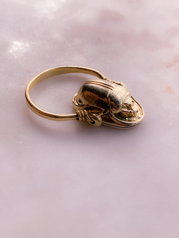 Platinum & 18ct Scarab Flip Ring Size 8.5