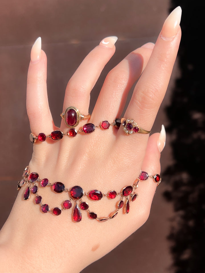 15k Almandine Garnet and Pearl Ring C 1880