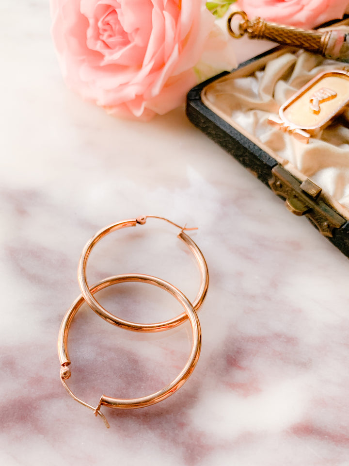 Vintage Pink Gold Hoops *