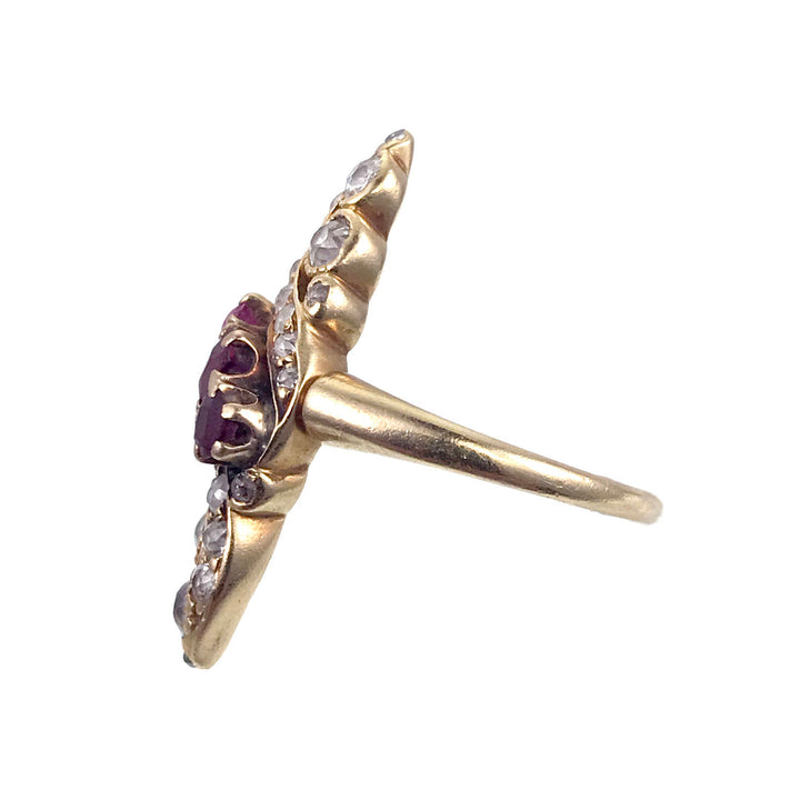 Victorian Diamond and Ruby Navette Ring