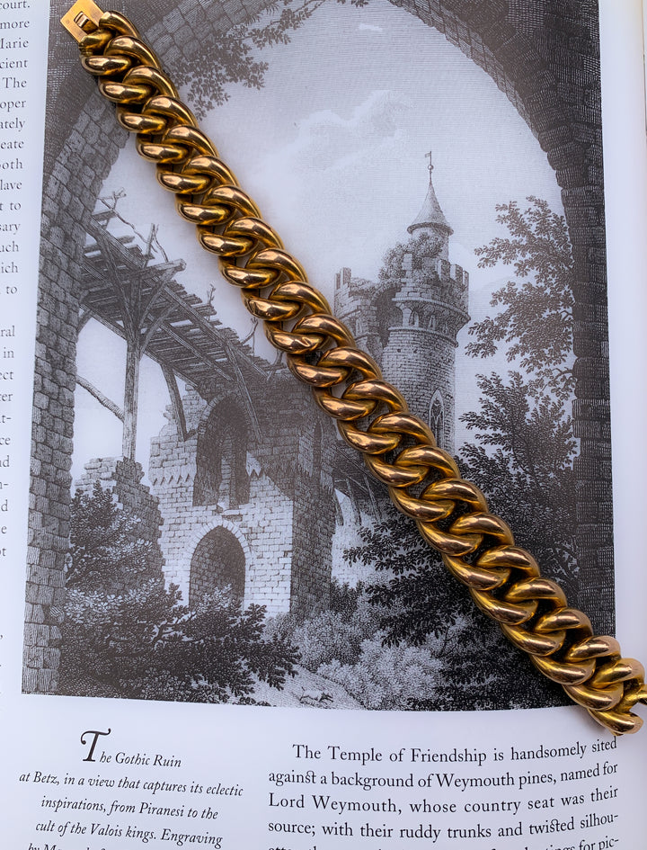 18k French Cuban Link Bracelet Circa 1880 *include red and green ribbon*