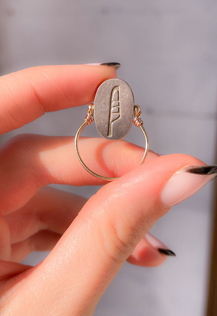 14k Pink, 18k Yellow Gold, and Platinum Large Scarab with Feather Glyph on Reverse