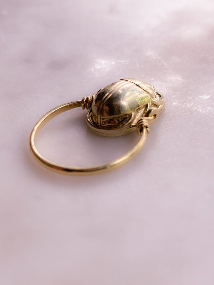 18k Gold Scarab Flip Ring Size 7.5-8
