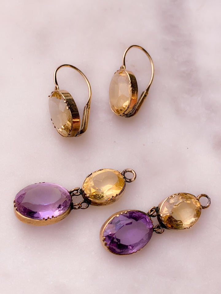 Amethyst and Citrine Day/Night Earrings in 15k Gold