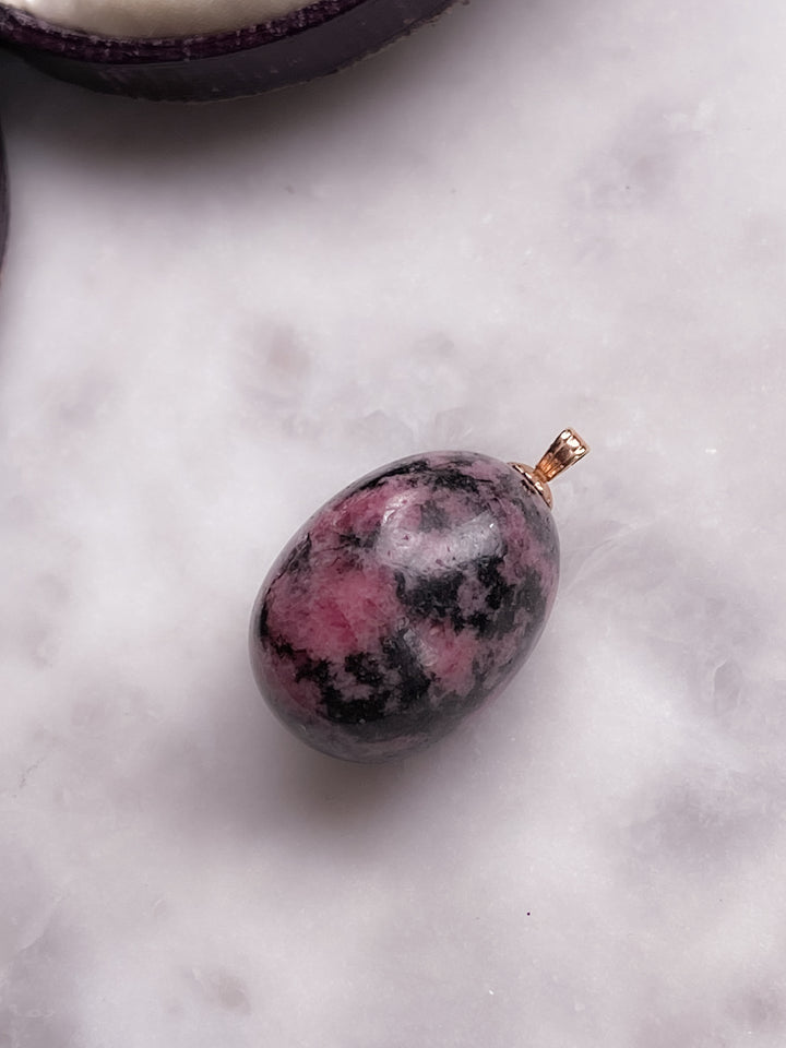 Lovely Late Vintage Pink Rhodochrosite Egg with Black Veining