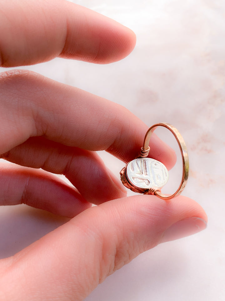 14k Pink Gold & Platinum Curio Artifact Scarab Flip Ring