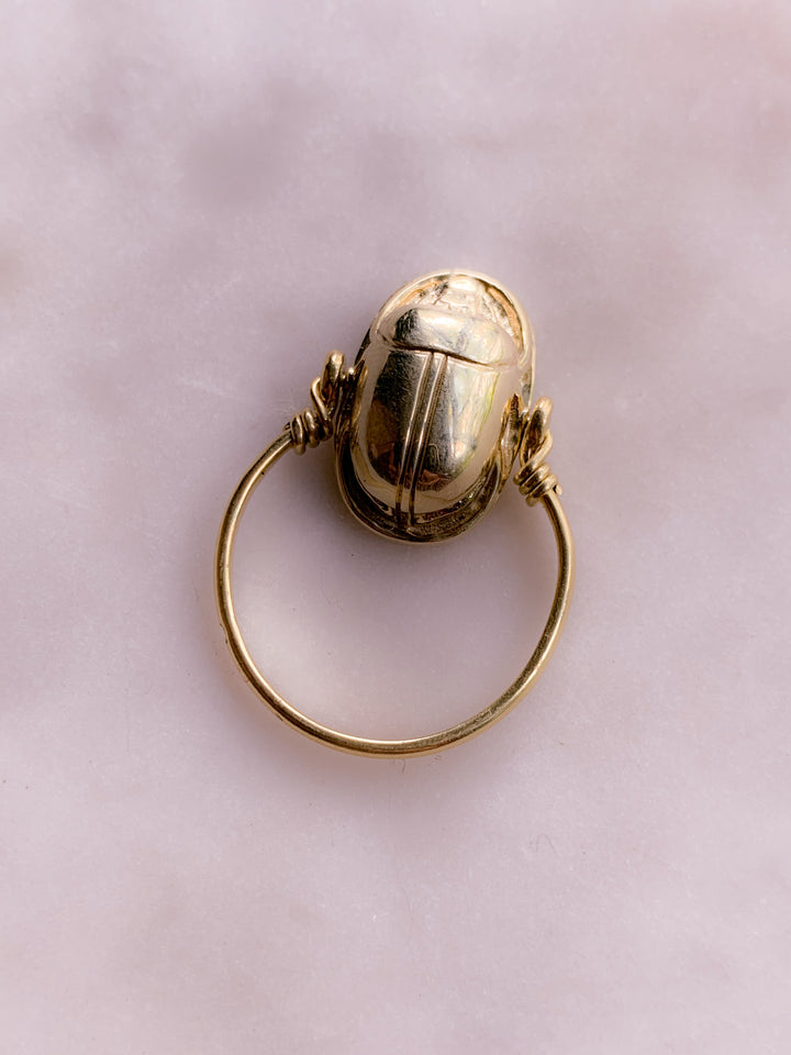 18k Gold Scarab Flip Ring Size 7.5-8