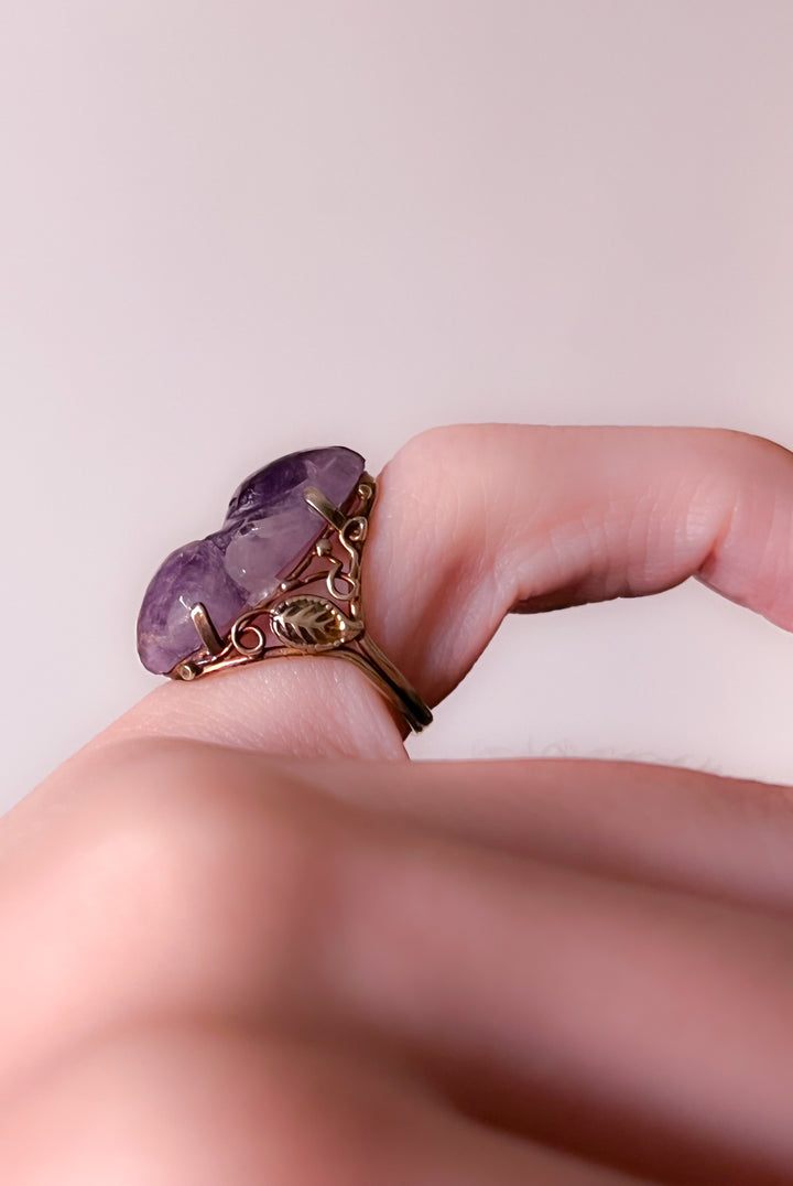 Carved Amethyst Plum Ring in 14k