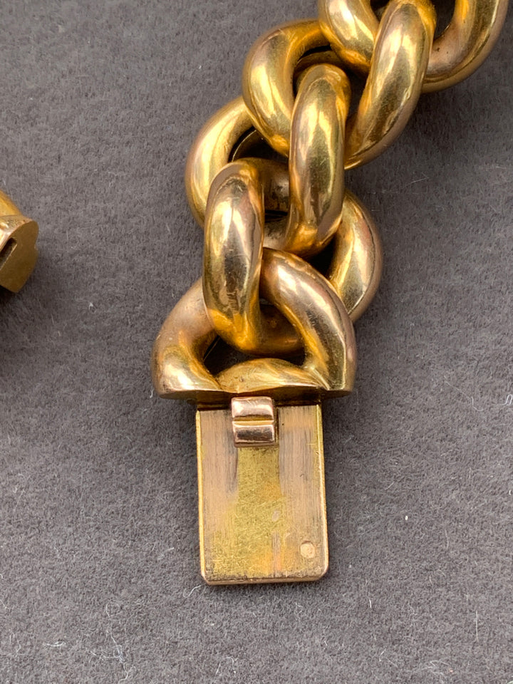 18k French Cuban Link Bracelet Circa 1880 *include red and green ribbon*