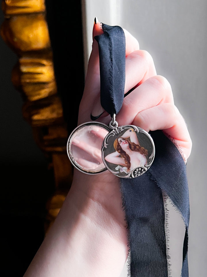 Outstanding Edwardian Enamel Locket of Mary Pickford as The Spider Lady