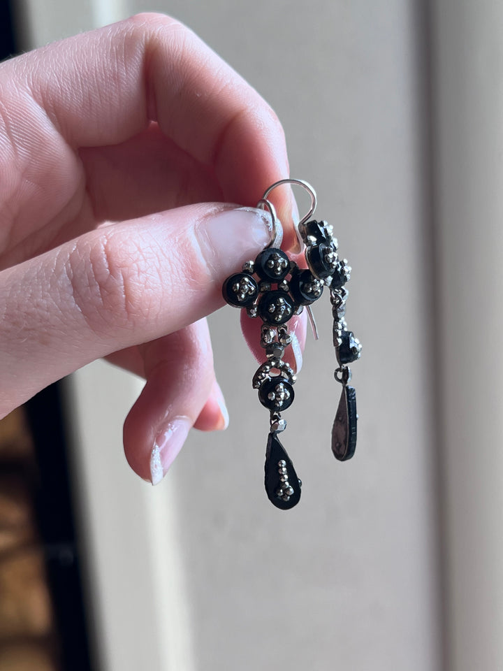 Outstanding Cut Steel and French Jet Earrings c. 1820