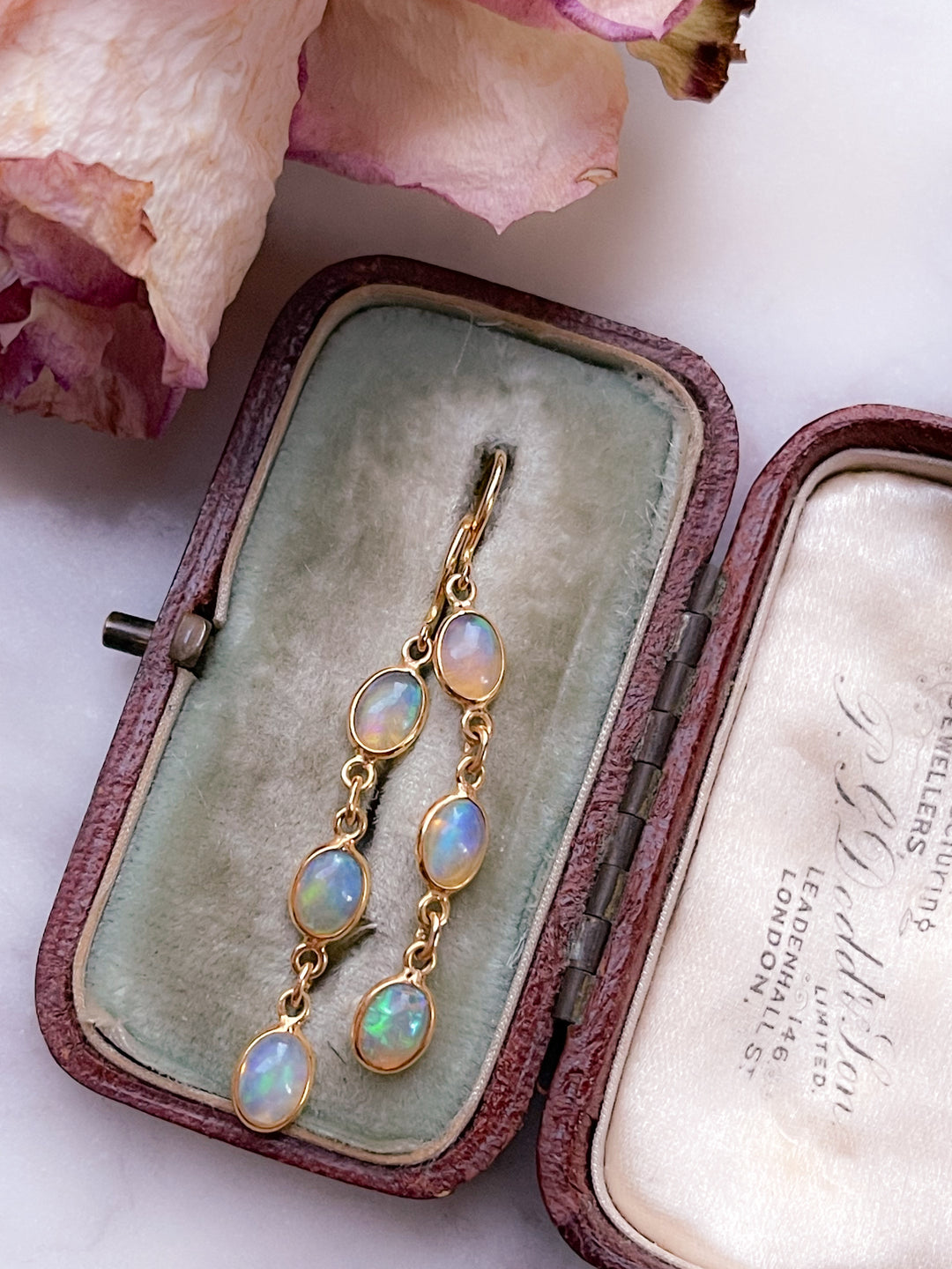 Vintage Bezel-Set Ethiopian Opal Earrings in 18k *include green ribbon*