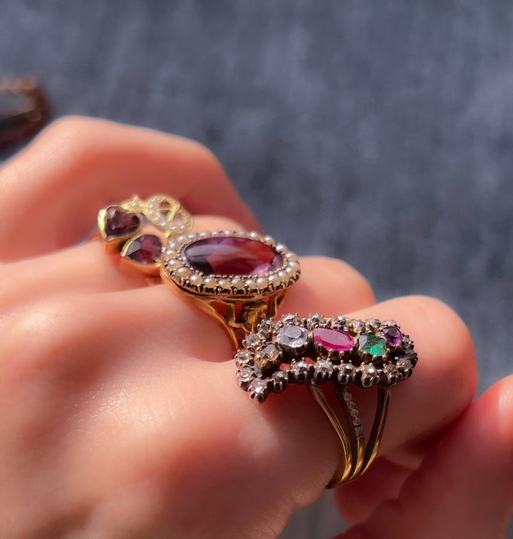 Superb Amethyst And Seed Pearl Victorian Conversion Ring