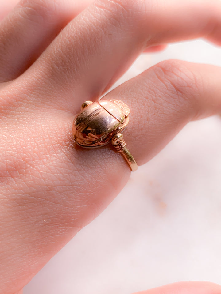 14k Pink Gold & Platinum Curio Artifact Scarab Flip Ring