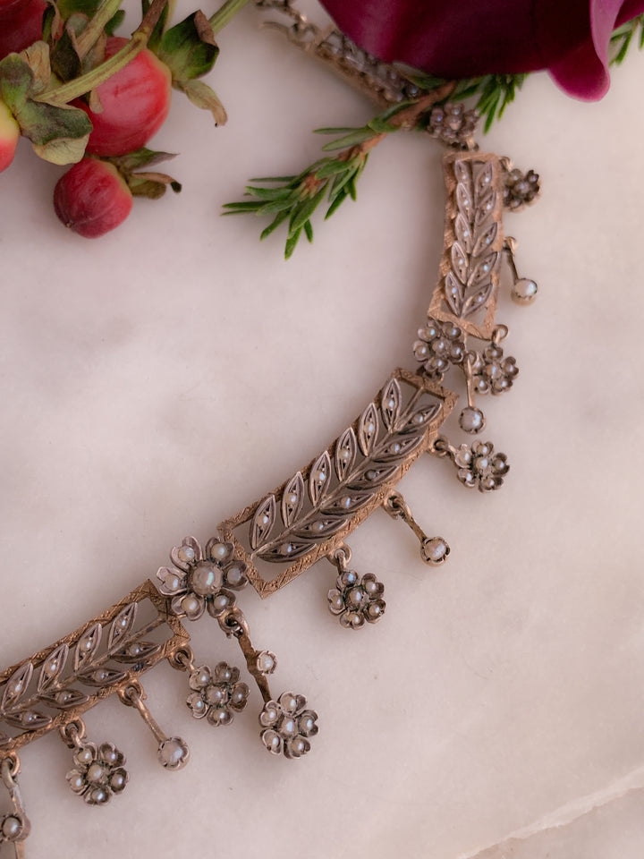 1860s French 14k and Sterling Garland Necklace in Pink Gold