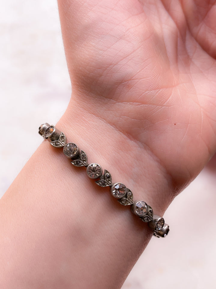 Belle Époque Coin Silver and Paste "Diamond" Rose Vine Bracelet