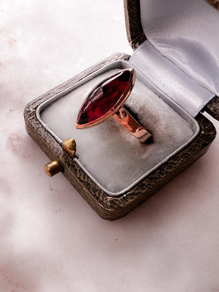 Pink Gold 14k Navette Sugarloaf Garnet Ring