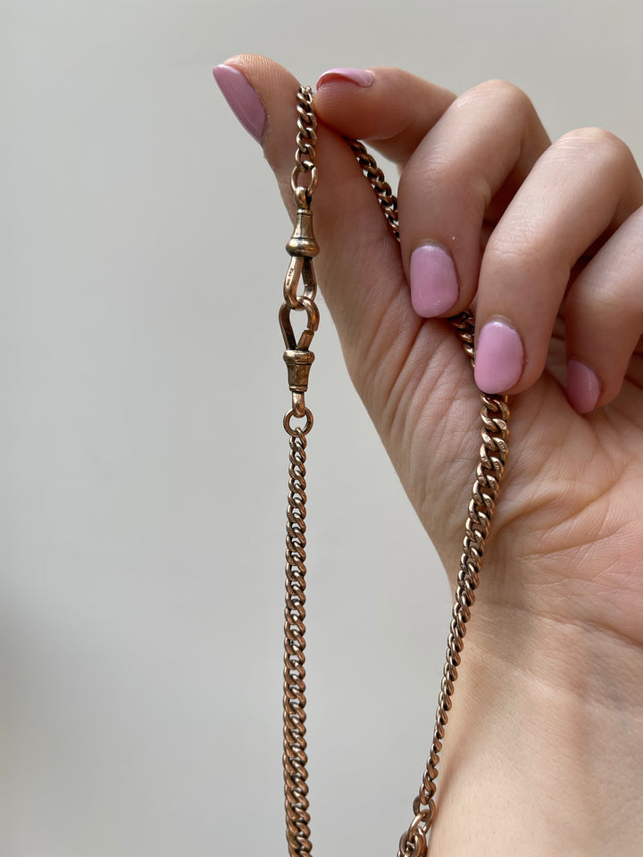 9k Victorian Forget-Me-Not Embellished Crescent Brooch + 9k Victorian Albert Chain