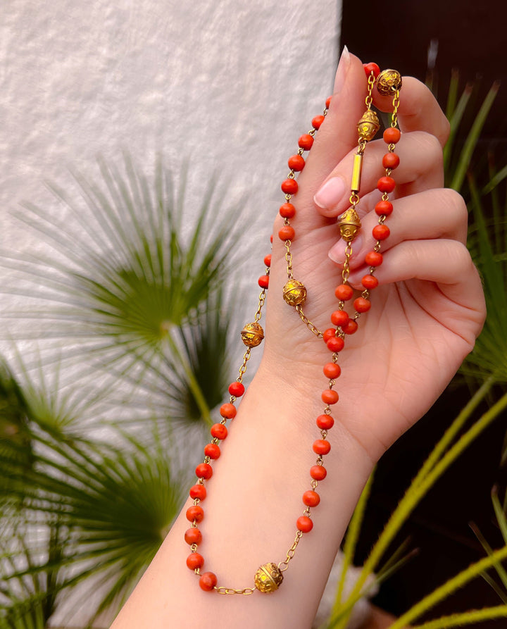 Coral and 15k Archaeological Revival Victorian Necklace