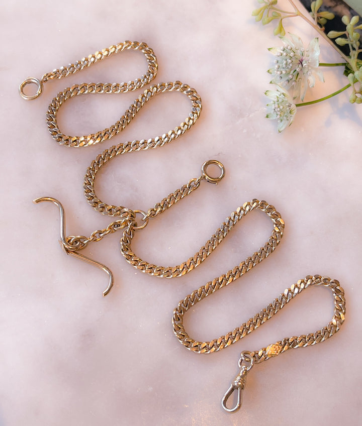 Heavy Edwardian 14k Flat Curb Link Watch Chain